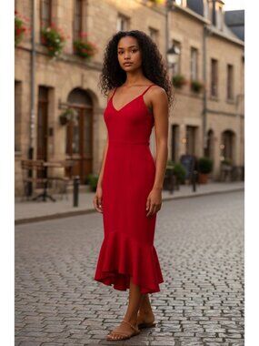 Vamp Women's Red Sleeveless Flare Bottom Dress